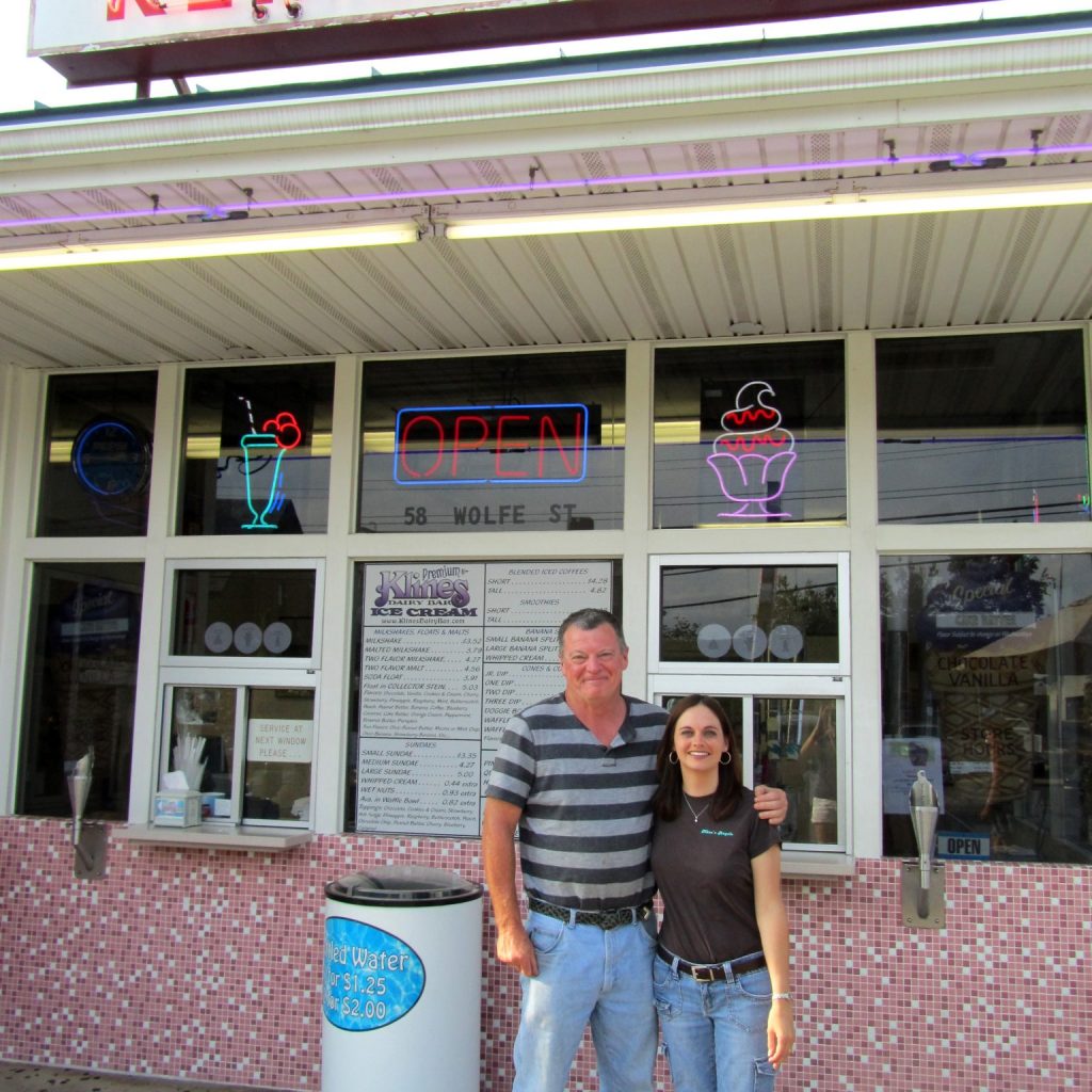 Happy employees in front of popular local ice cream shop Harrisonburg