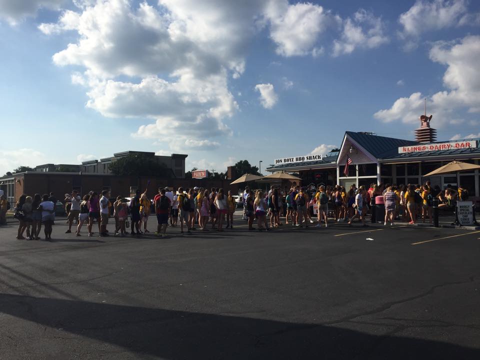 Crowd of people at local ice cream shop block party in Harrisonburg Virginia