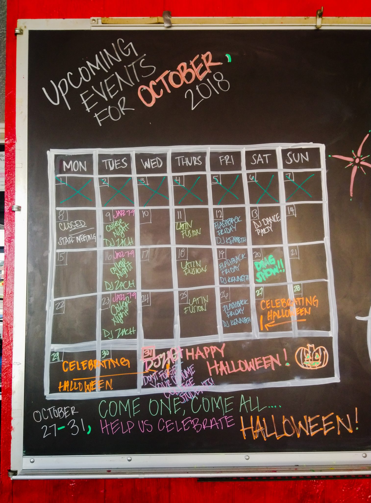 October 2018 events calendar Halloween