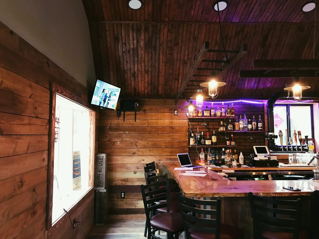 Renovated wooden restaurant and bar