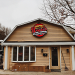 Cheesesteak restaurant exterior in winter