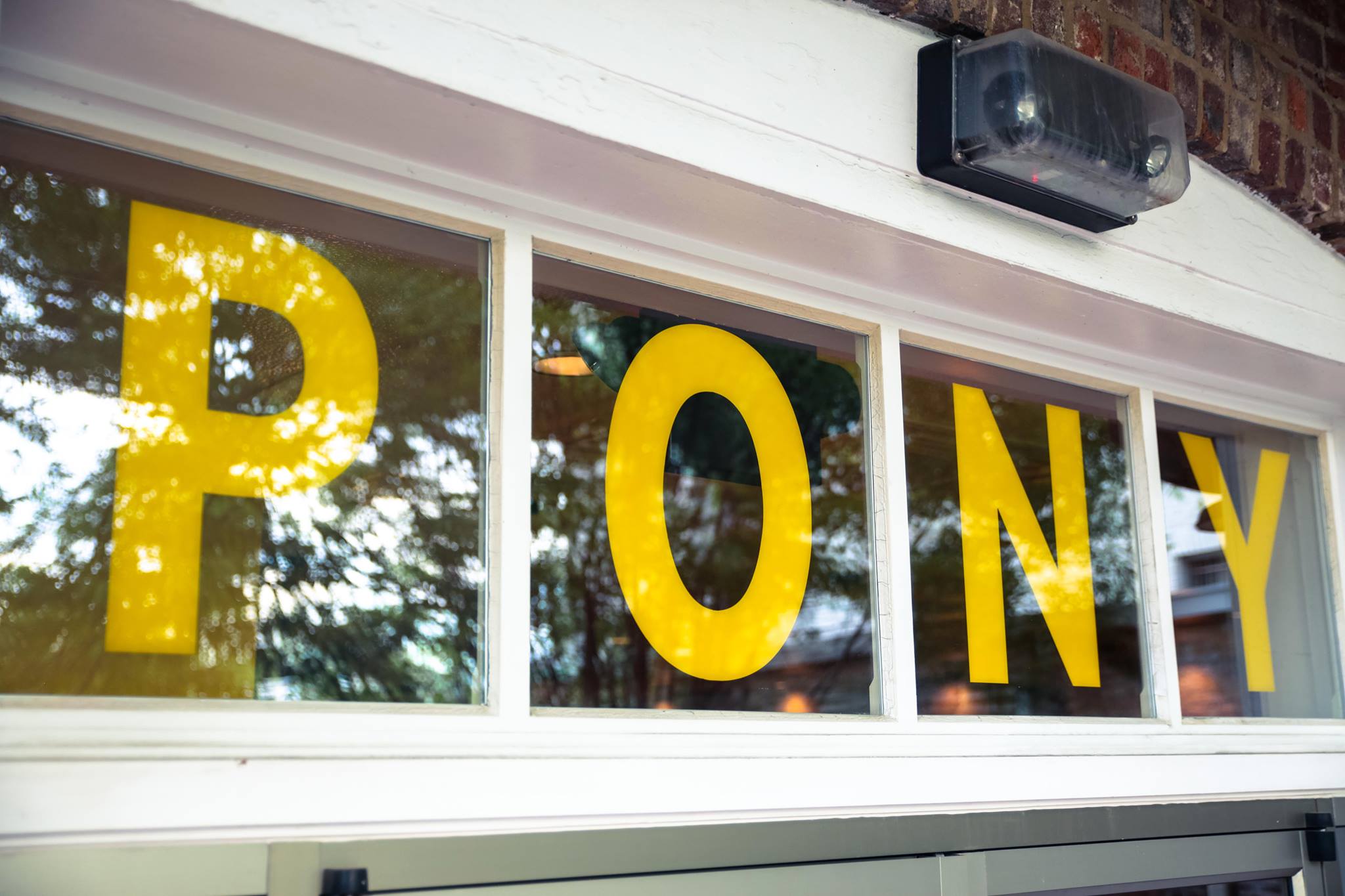 Window view of The Golden Pony restaurant