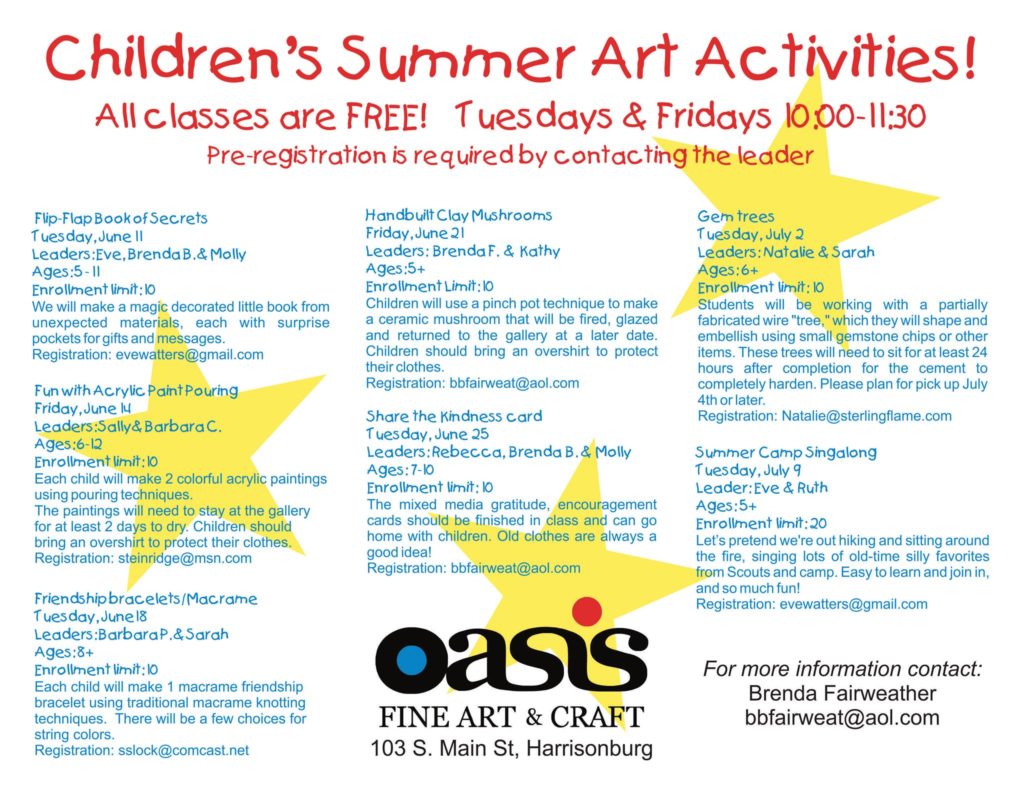 Summer art activities for children Harrisonburg Virginia