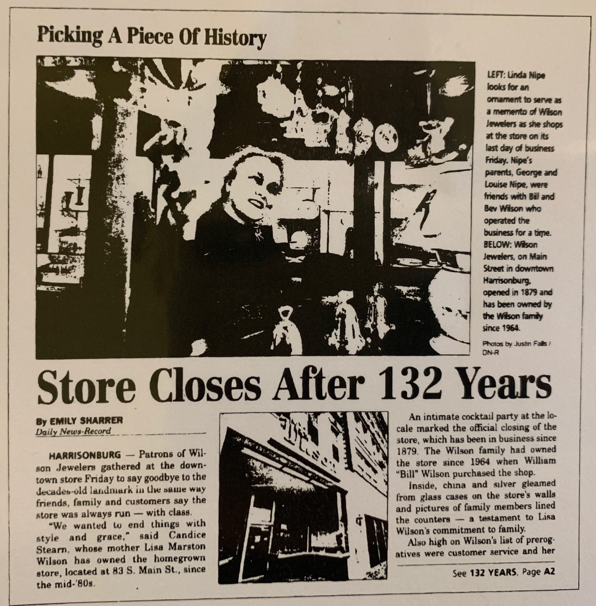 Newspaper clippings about Wilson Jewelers and Avis Drug Store