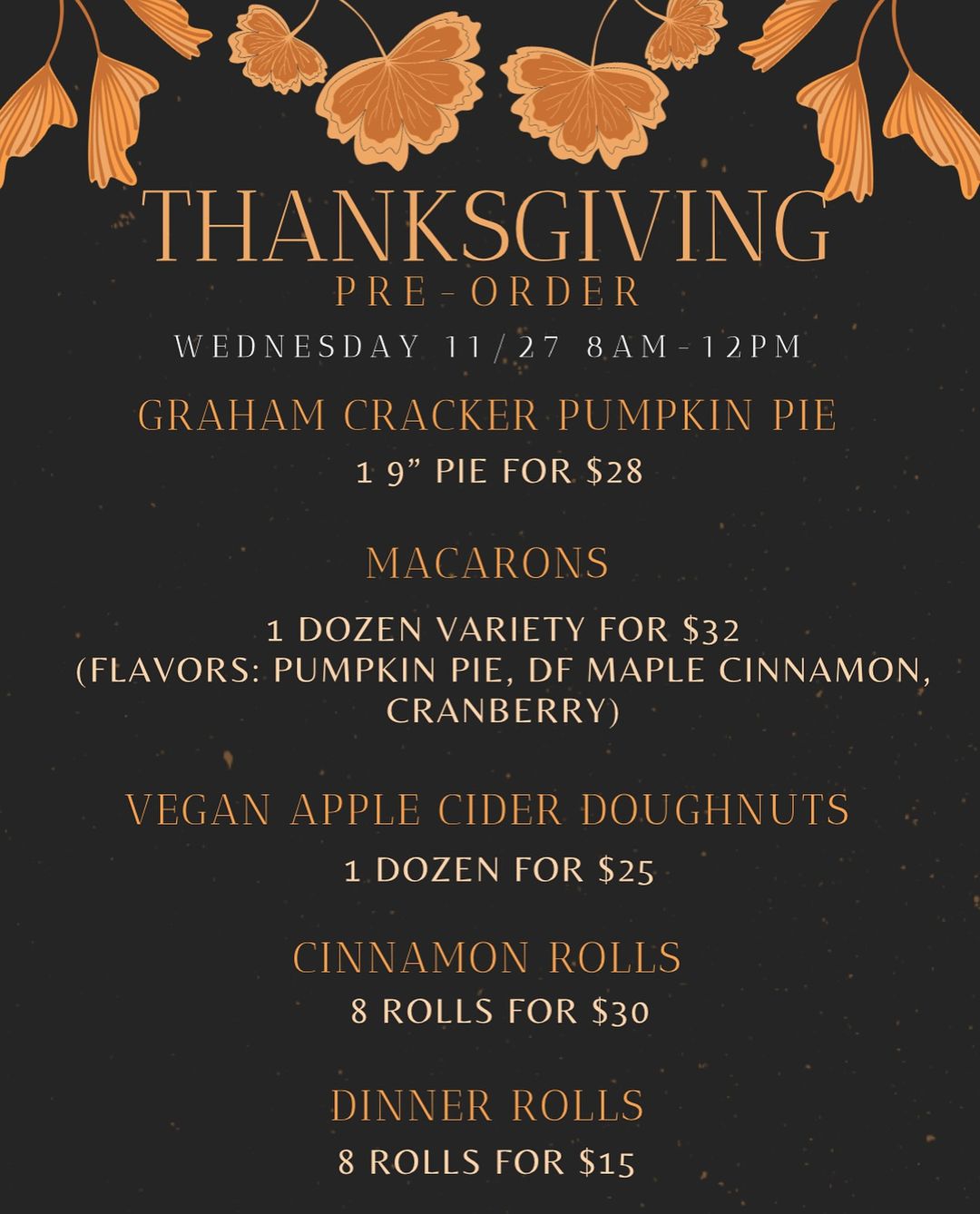 BMC Bakes Thanksgiving menu