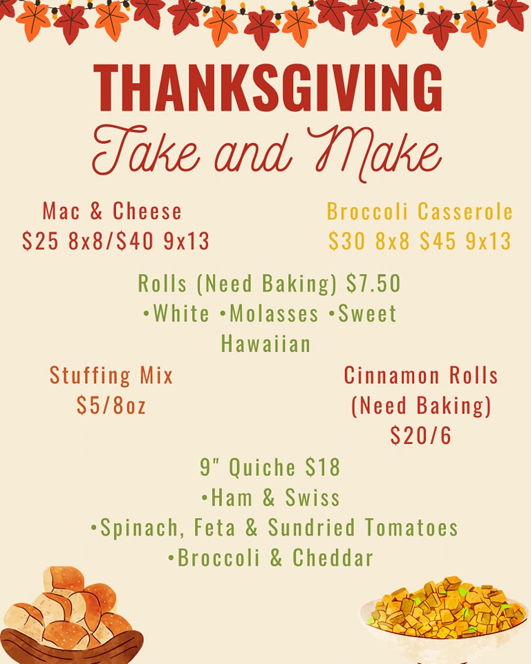 Thanksgiving take and make menu