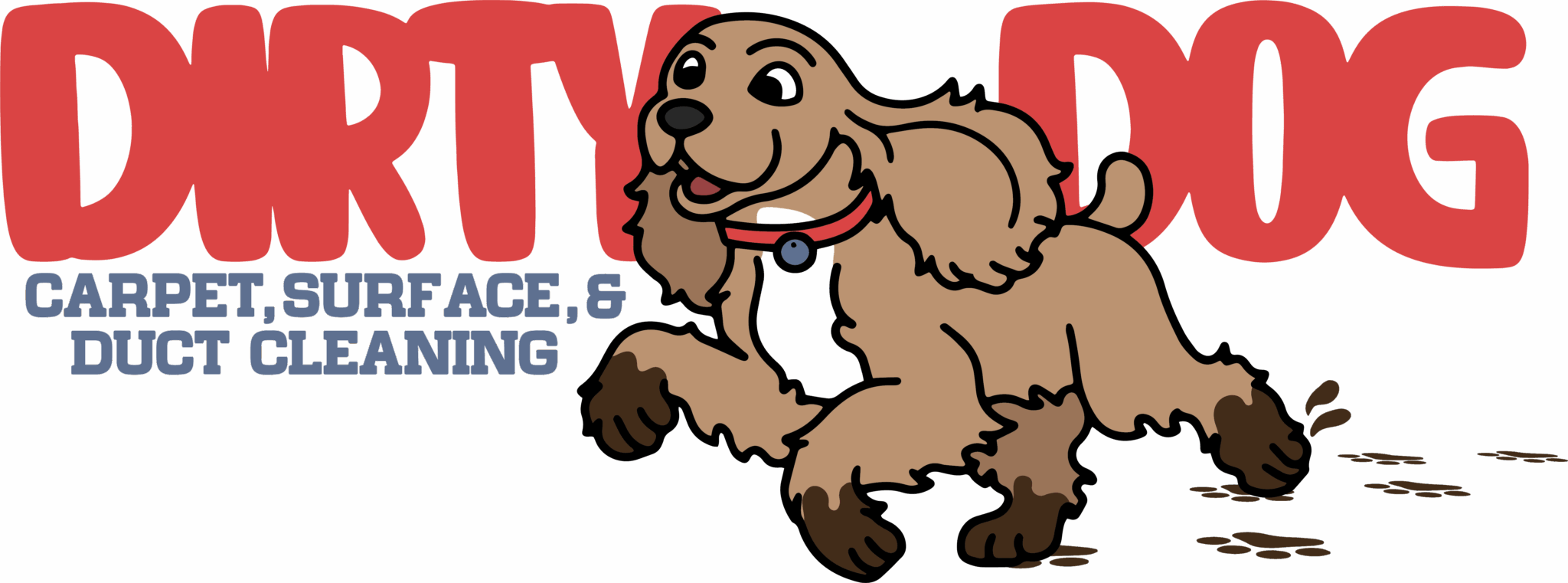 Dirty Dog Logo with big, bold lettering and a small dog running across.